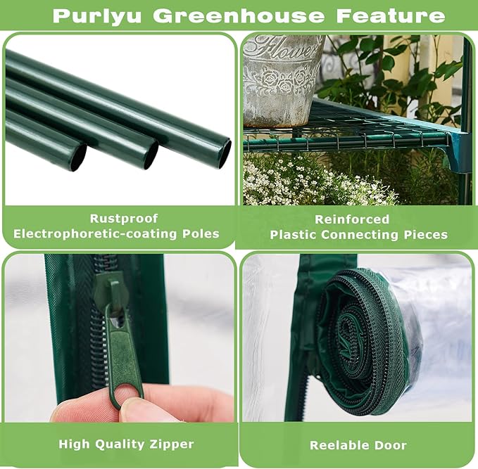 Mini Greenhouse for Indoor Outdoor, Plant Green House 4-Tier Rack Stand Portable Greenhouses with Durable PVC Cover for Seedling, 2.5x1.6x5.2 FT,(PLGH704P)