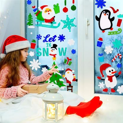 XIMISHOP 6pcs Christmas Gel Window Clings - Xmas Santa Claus Snowman Snowflake Penguin Window Decors