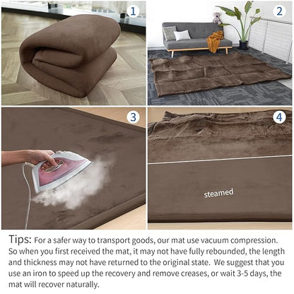 Baby Play Mat for Floor,1.3" Thick Memory foam Tummy Time Mat,Water Repellent Soft Velvet Nursery Rug,Extra Large Non Slip for Crawling,Toddlers,Infants,kids,Tatami Style for Living Room(Dark Brown)