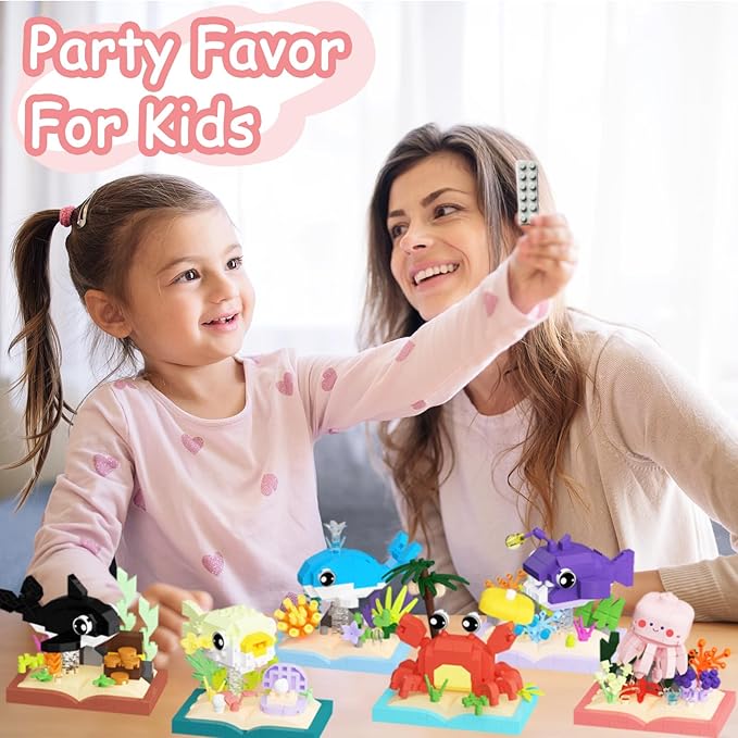 6 Packs Ocean Animals Building Blocks, Marine Life Building Set Toy, Mini Party Favors for Birthday Party Gifts，Goodie Bags Stuffers for Ages Boys Girls