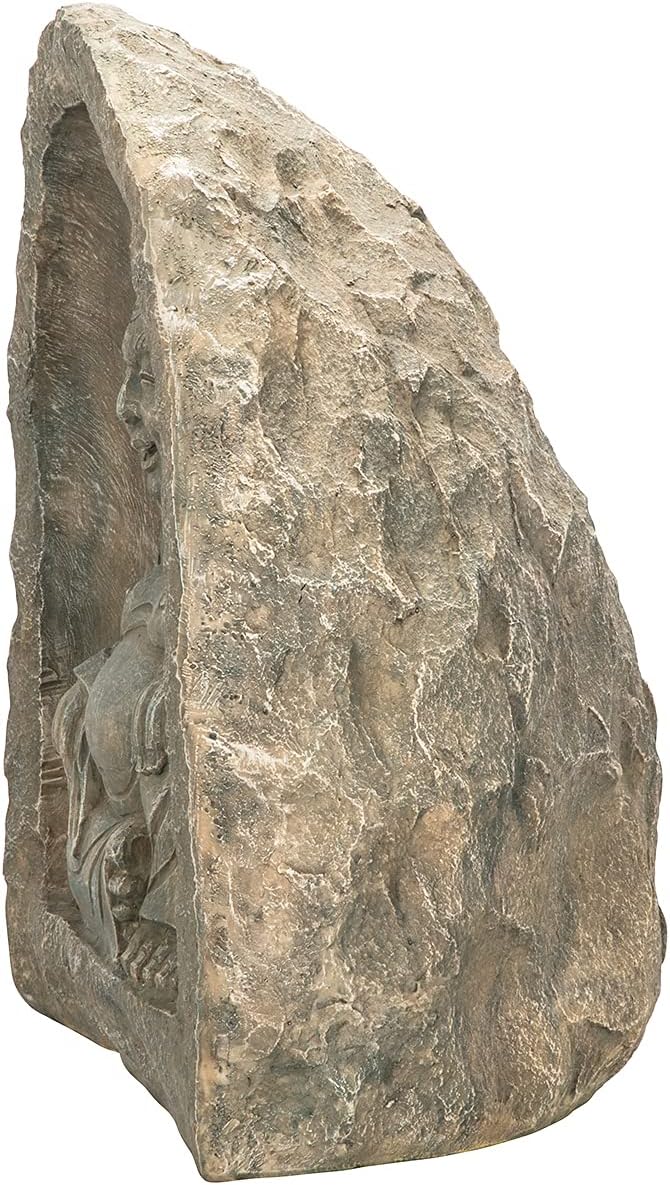 Design Toscano Great Sanctuary Grotto Asian Man Garden Niche Statue, 20 inches wide, 19 inches tall, Cast Stone Resin, Sandstone Finish