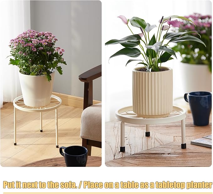 Plant Stand,5 Pack Heavy Duty Flower Pot Stands,Metal Decoration Racks,Round Plant Shelf for Planter Outdoor and indoor (White)