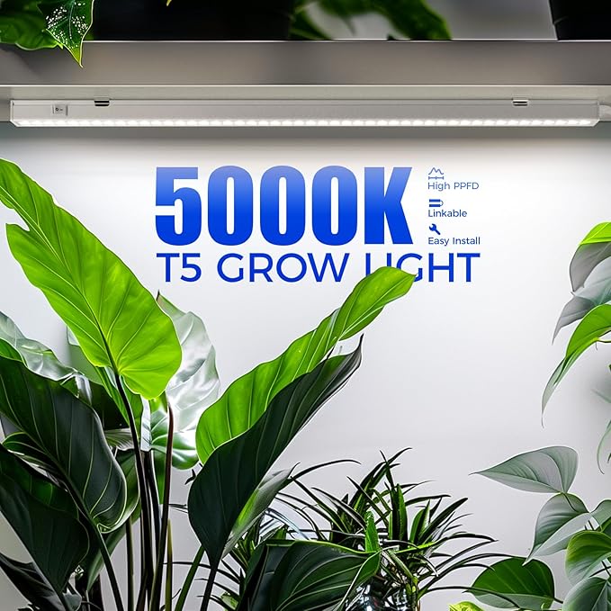 Barrina T5 Pro LED Grow Lights with Reflector Cup for Indoor Plants, 2FT 10W Full Spectrum LED Grow Light Strip, Individual Switch, Linkable, 5000K, 1 Pack
