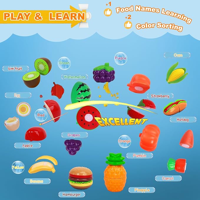 Kids Camping Toys, Mitcien Camping Set Include Pretend Campfire Play Food Fruits & Vegetables Hamburger Magnetic Fishing Toy Toddler Outdoor Adventure Educational Toys for Kids Age 3 4 5 6 + Years Old