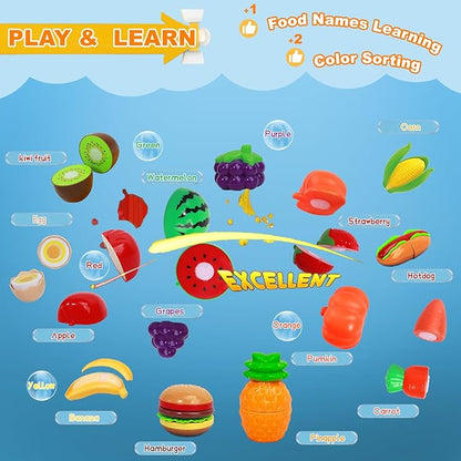 Kids Camping Toys, Mitcien Camping Set Include Pretend Campfire Play Food Fruits & Vegetables Hamburger Magnetic Fishing Toy Toddler Outdoor Adventure Educational Toys for Kids Age 3 4 5 6 + Years Old