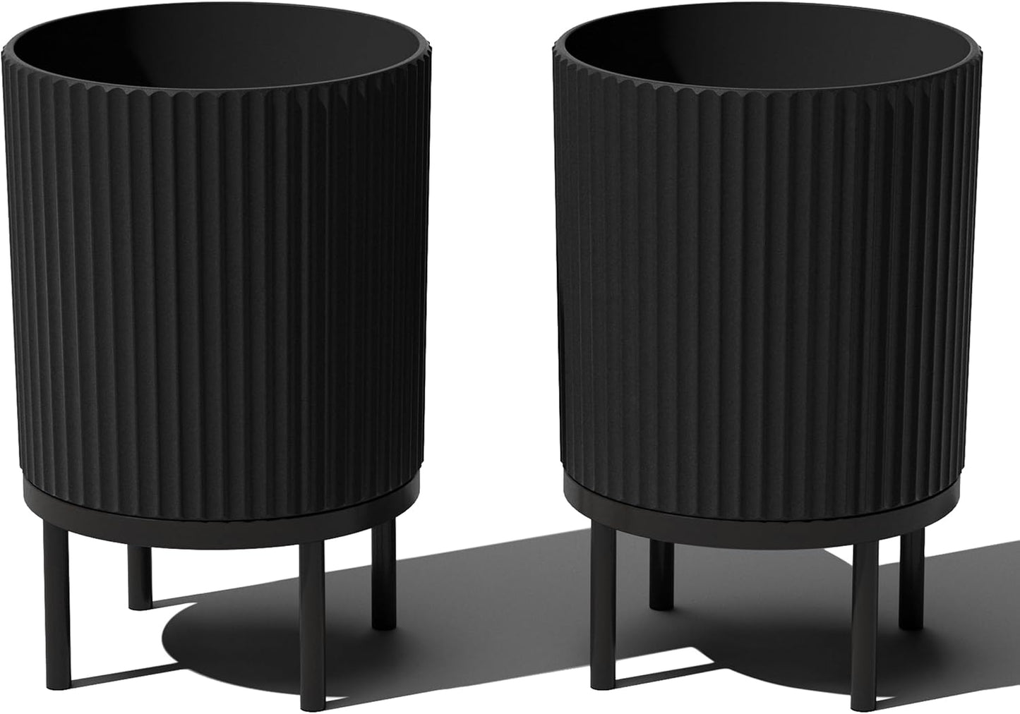 Veradek Demi Series Round Planter w/Stand for Porch/Patio | Durable Plastic-Stone Composite & Wooden Stand | Modern Décor for Tall Plants, Flowers