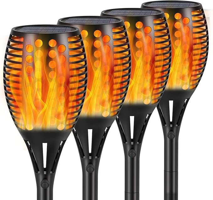 RGB Colorful Solar Torch Light 4 Pcs Solar Lights Outdoor 96 LED Upgraded Waterproof Landscape Garden Pathway Light with Vivid Dancing Flickering Flames for Yard Decoration