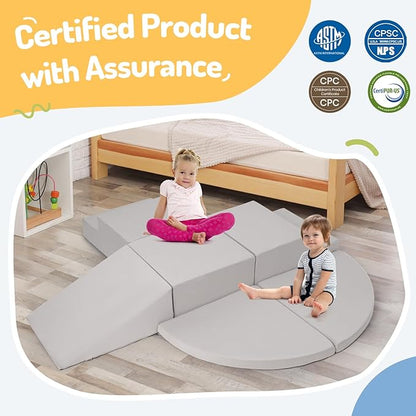 6-Piece Foam Climbing Blocks for Toddlers, Baby Climb and Crawl Soft Foam Play Set, Machine Washable Cover, Indoor Activity Play Structures, Climbing Toys for Toddlers 1-3 (Gray)