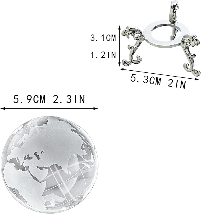 60mm World Globe Crystal Earth Ball Paperweight with Stand Glass Sphere Display Globe Ball Christmas Decor for Home Office Desk