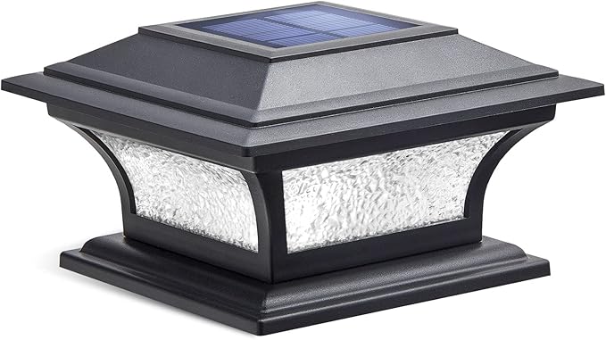 SIEDiNLAR Solar Post Lights Outdoor Glass LED Fence Cap Light 2 Modes for 4x4 5x5 6x6 Posts Deck Patio Garden Decoration Warm White/Cool White Lighting Black (1 Pack)