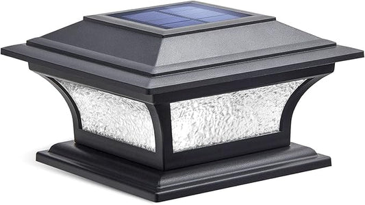 SIEDiNLAR Solar Post Lights Outdoor Glass LED Fence Cap Light 2 Modes for 4x4 5x5 6x6 Posts Deck Patio Garden Decoration Warm White/Cool White Lighting Black (1 Pack)