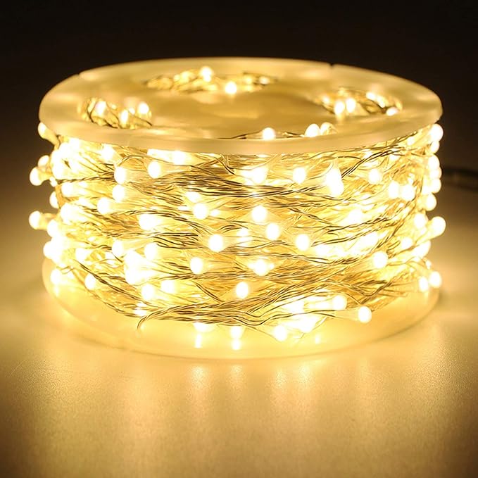 RUICHEN Warm White Dimmable Fairy Lights Plug in, Super Long 165 Ft 500 LED Twinkle String Lights with Remote, Waterproof Silver Wire Firefly Lights for Christmas Wedding Party Bedroom Patio Garden
