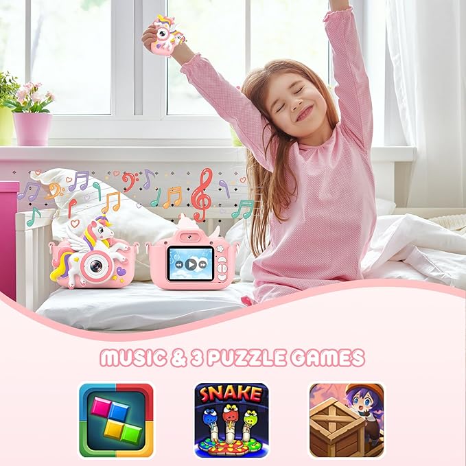 Kids Camera Toys Digital Camera for Girls Boys, Christmas Birthday Gifts for Kids Age 3-12, Selfie 1080P HD Video Digital Camera for 3 4 5 6 7 8 9 10 Year Old Girls with 32GB TF Card