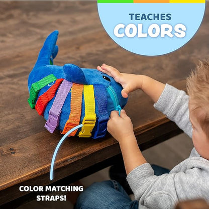 Buckle Toys Blu Whale Stuffed Animal Montessori Toys for Toddlers 1-3, Learning Activity Toy & Sensory Toys to Develop Fine Motor Skills and Problem Solving, Classroom and Toddler Travel Essential