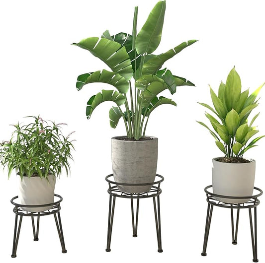 3 Pack Metal Plant Stands Outdoor Indoor, Rustproof Iron Flower Pot Stands Outdoor, Heavy Duty Pot Stand for Plants Indoor, Round Black Display Rack Flower Stand Plant Holders