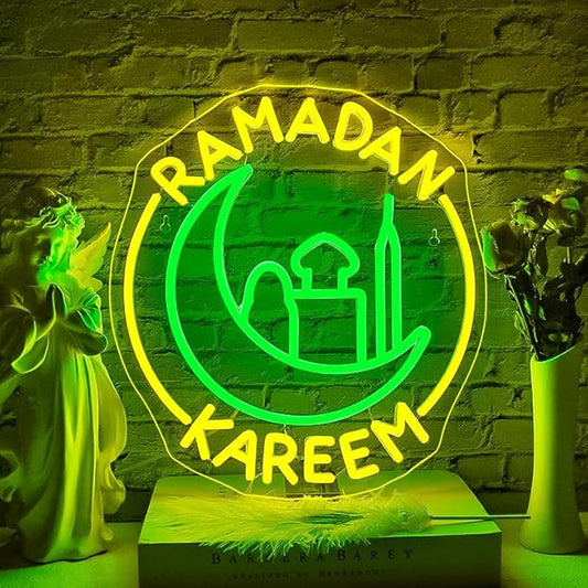 Ramadan Kareem Neon Sign Ramadan Decoration Neon Signs for Wall Decor Dimmable Ramadan Mubarak Neon Lights LED Light Up Sign for Islamic Bedroom Living Room Ramadan Celebration Gift Muslim Party