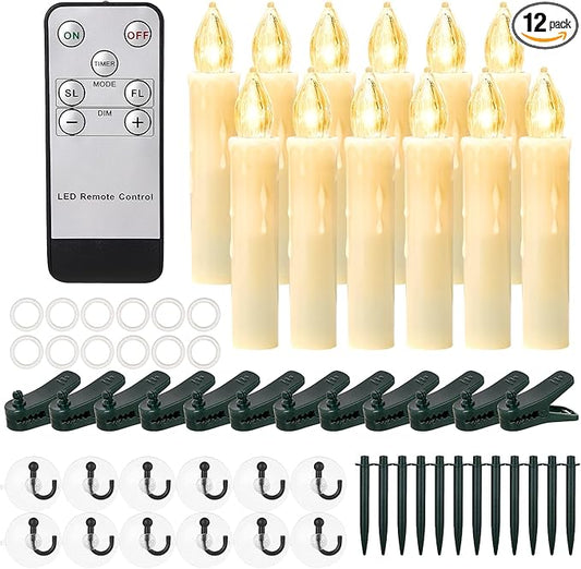 Flickering Flameless Window Candle LED Christmas Tree Candle Lights Warm White Battery Operated Electric Taper Candles with Remote Perfect for Home Garden Wedding Parties Decor (12 PCS,Ivory)
