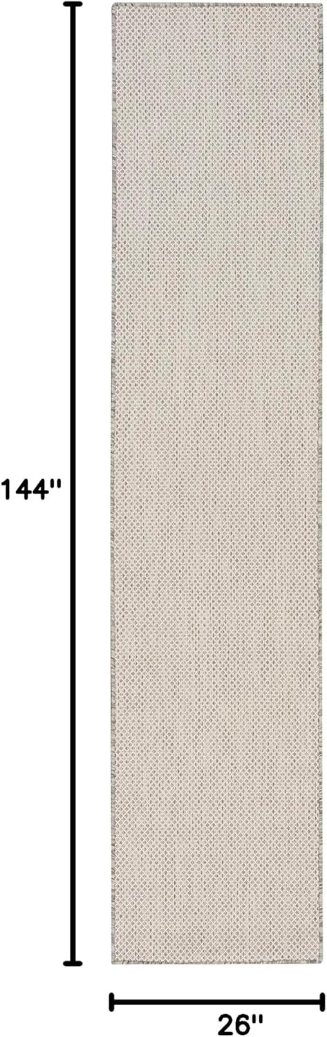 Nourison Home Courtyard Indoor/Outdoor Ivory Silver 2'2" x 12' Area Rug, Easy Cleaning, Non Shedding, Bed Room, Living Room, Dining Room, Backyard, Deck, Patio (2x12)