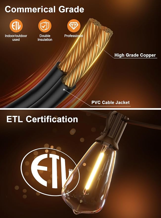 Gpatio 30ft Waterproof Patio Lights With 16 Dimmable Hanging Lights Globe ST38 Bulbs, 2700k Shatterproof Connectable For Backyard Gazebo Porch Garden Commercial Outside Decor