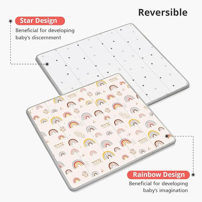 Foldable Baby Play Mat, PIGLOG 50x50 Playpen Mat, 0.6in Thick Waterproof Playmats for Babies and Toddlers Kids, Safe Foam Playmat for Tummy Time, Reversible Portable Baby Floor Mat for Infant, Rainbow