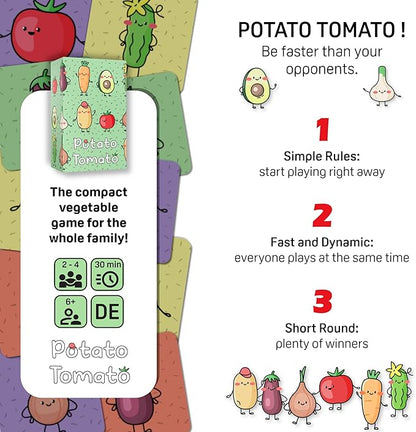 Potato Tomato • Quick Card Game for Children and Adults • Travel Game • Board Game for Families • Ages 6+ • 2-4 Players • 30 Minutes