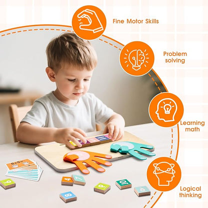 Preschool Learning Toys for Toddlers, Colorful Wooden Numbers Blocks, Finger Counting Montessori Toys for 3 4 5 Year Old