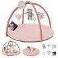 Blissful Diary Baby Play Gym Mat, Tummy Time Activity Mat with 6 Detachable Toys for Skill Development, Baby Essentials Gift, Soft Pink