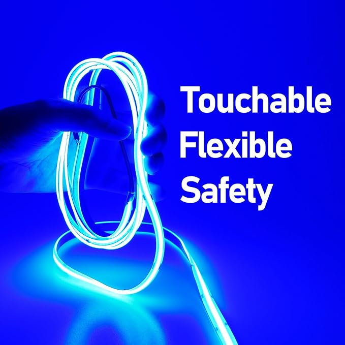 DC 24V COB LED Strip Light Blue IP65 Waterproof 5M/16.4ft Uniform Glow 2400LEDs Flexible LED Tape Lights for DIY Garden Backyard Corridor Stairs Decoration(No Power Supply)