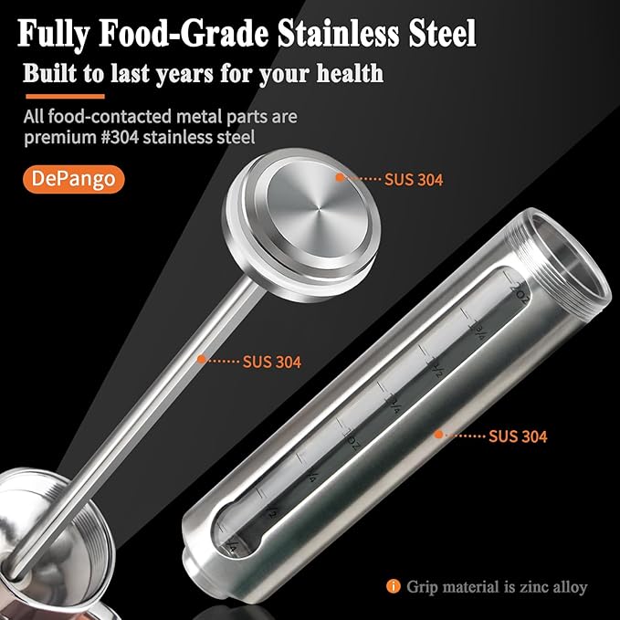 Meat Injector, Stainless Steel Marinade Injector Flavor Syringe Kit with 2-oz Measurement Window for Smoker Food BBQ Grill, Cooking Turkey Chicken Steak Beef Brisket Pork-Chops, 3 Meat Needles