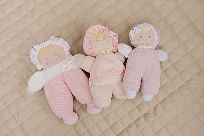 Genius Baby Toys Soft Baby Doll - Cuddly and Soft - Perfect First Baby Doll for Infants and Toddler - Cute Pink and White Outfit - No Hard Parts - Nontoxic First Doll - Perfect for Baby Shower