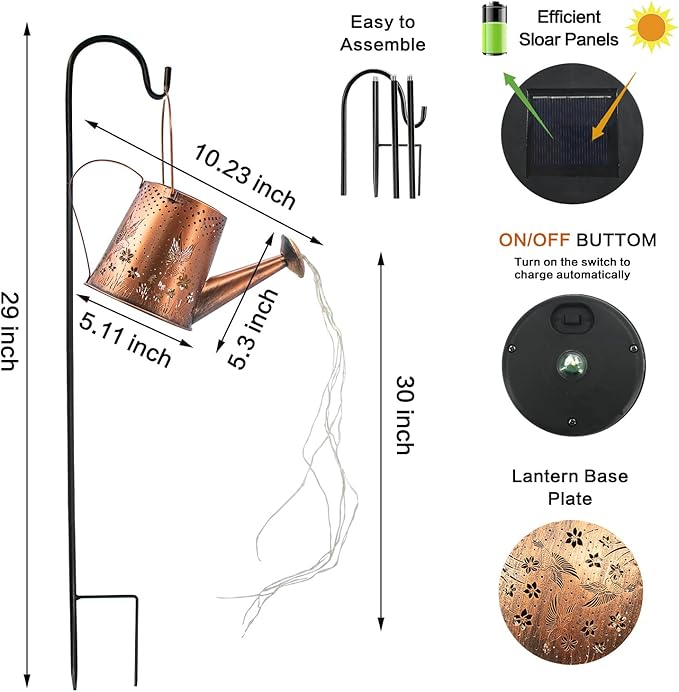Solar Watering Can Outdoor Lights Garden Decor,Hummingbird Hanging Lantern Waterproof Landscape Lights Outside Decoration for Yard Porch Patio Pathway Gardening Gifts(with 32 inch Shepherd Hook)