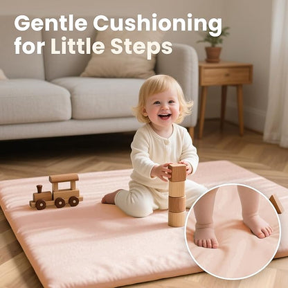 Baby Play Mat 50x50 Inches,1.3" Thick Padded Waterproof Floor Cushion & Playpen Mat with Vegan Leather,Non-Slip & Non-Toxic Nursery Rug for Infants, Toddlers & Kids(Pink)