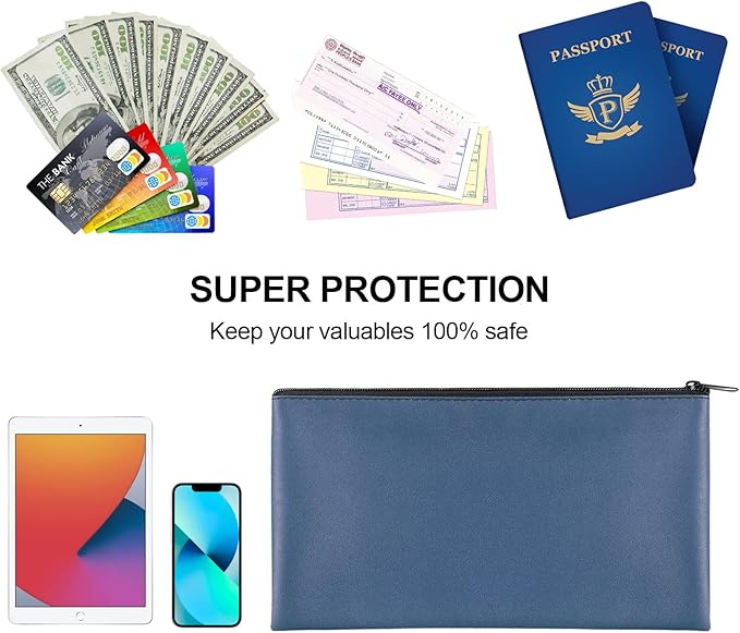 4Pack Money Bag 11 X 6 ", Safe Durable Money Bags with Zipper for Cash Waterproof, Coin Money Pouch PU Leather Bank Bag, Bank Bags with Zipper for Checks Makeup Bills Receipts Tool Storage Bag (Navy)