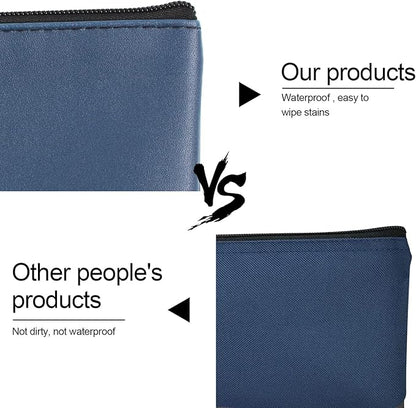 4Pack Money Bag 11 X 6 ", Safe Durable Money Bags with Zipper for Cash Waterproof, Coin Money Pouch PU Leather Bank Bag, Bank Bags with Zipper for Checks Makeup Bills Receipts Tool Storage Bag (Navy)