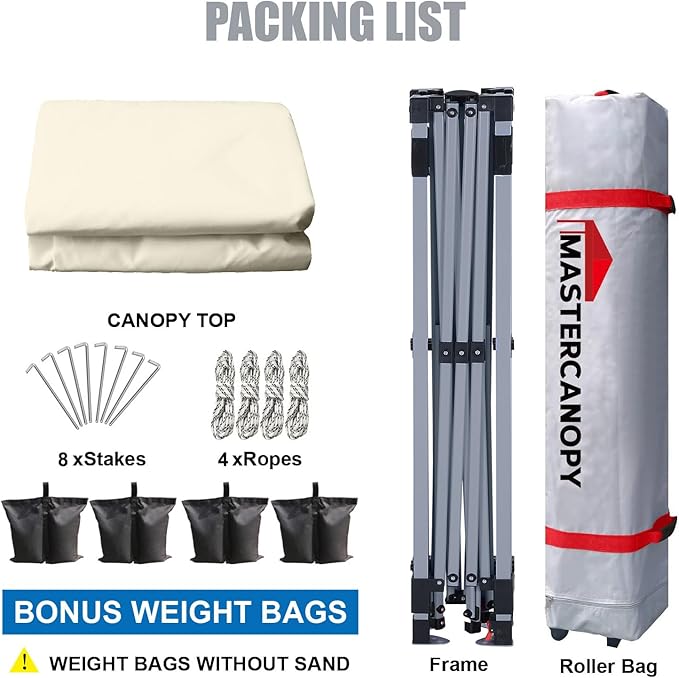 MASTERCANOPY Durable Pop-up Canopy Tent with Roller Bag (8x8, Beige)