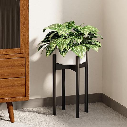 Adjustable Plant Stand Indoor, Bamboo Plant Holder 8 to 12 Inches, Small Tall Planter Stand for Indoor Plants, Single Floor Plant Stand for Living Room Balcony Bedroom, Pure Black