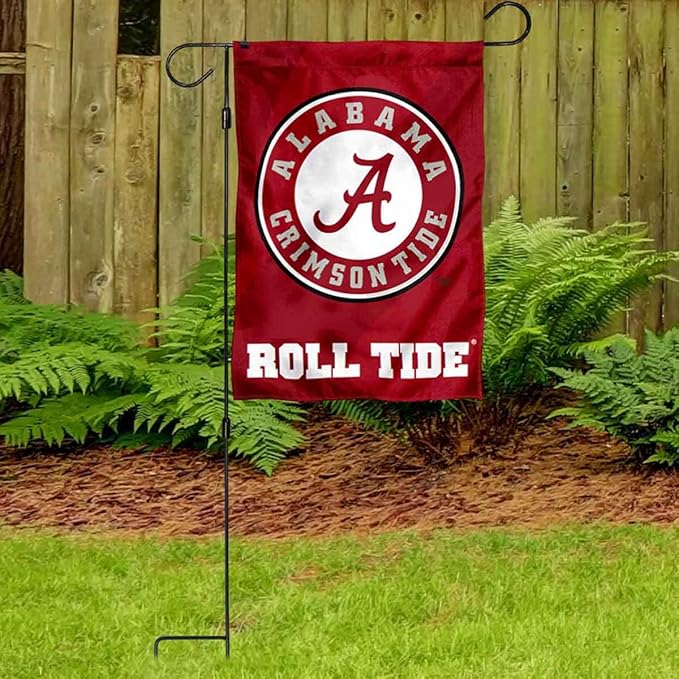 College Flags & Banners Co. Alabama Crimson Tide Circle Logo Garden Banner Flag with Stand Pole Holder