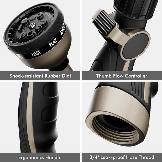 RESTMO Watering Wand Heavy Duty, Metal Garden Hose Wand with 10 Spray Patterns, 15-Inch Long Hose Nozzle Sprayer with Thumb Flow Control, Ideal to Water Hanging Baskets and Shrubs