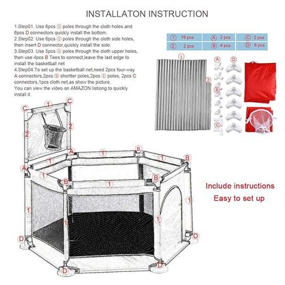 Portable Baby Ball Pit Playpen Playard Fence Playtent with Basketball Hoop Breathable Mesh for Indoors Outdoors Toddler Kids Large