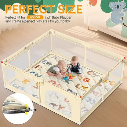 Baby Play Mats for Floor - 65”x50” Playmat for Babies - Foldable Soft Foam Mat for Toddlers - Machine Washable & Non-Slip Thick Play Mat for Picnic Portable - Animals Alphabet Design