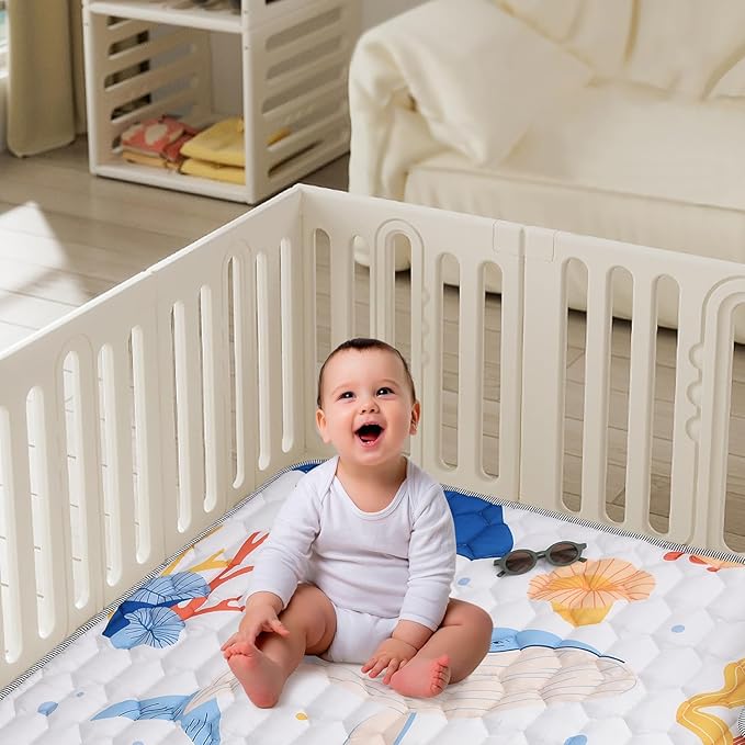 Baby Play Mat 50x50 Inch, Thickened Soft Floor Mat for Playpen, Machine Washable Foam Crawling Mat with Non-Slip Bottom for Babies and Toddlers, Foldable Padded Playmat