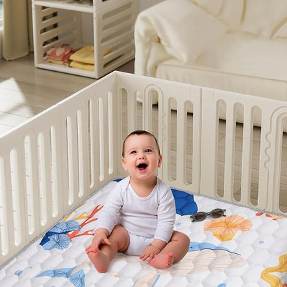 Baby Play Mat 50x50 Inch, Thickened Soft Floor Mat for Playpen, Machine Washable Foam Crawling Mat with Non-Slip Bottom for Babies and Toddlers, Foldable Padded Playmat