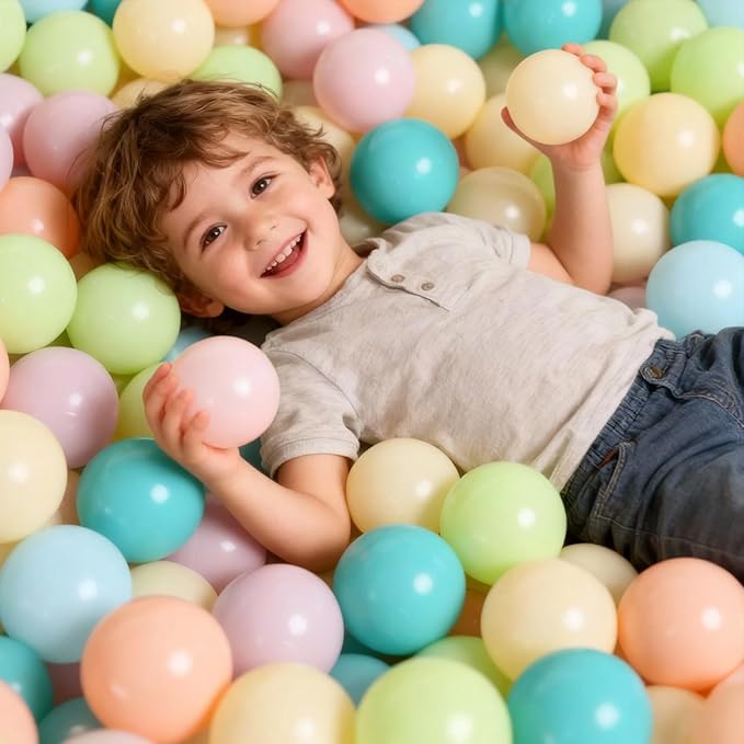 GOGOSO Ball Pit Balls for Toddlers Phthalate-Free BPA-Free Non-Toxic Crush Proof Soft Plastic Play Balls Baby Kids Shape Tent Pool Playhouse Playpen Party Decor,Green Blue Pink Purple Beige,100PCS