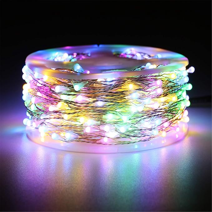 RUICHEN Multicolor Dimmable Fairy Lights Plug in, 99 Ft 300 LED Twinkle String Lights with Remote, Waterproof Silver Wire Firefly Lights for Bedroom, Patio, Yard, Christmas, Easter, Wedding, Party