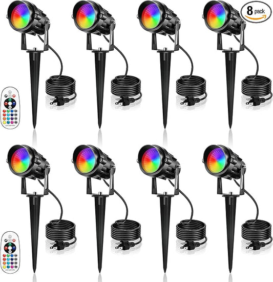 Christmas Spotlight Outdoor 12W RGBW LED Color Changing Landscape Lights with Remote Control 120V Waterproof Plug in Spot Lights Outdoor Landscape Light for Tree Yard Garden Christmas, 8 Pack