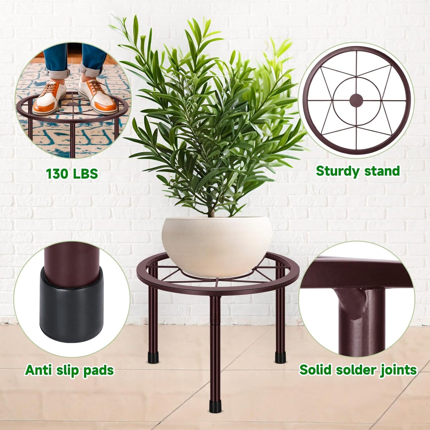 6 Pack Metal Plant Stands, Heavy Duty Plant Stand for Indoor Outdoor, Anti-Rust Iron Flower Pot Stands Outdoor Plant Holder, Potted Plant Shelf for Living Room Balcony Garden Patio, Bronze