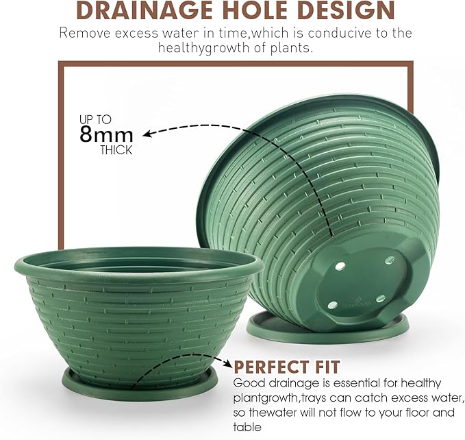Quarut Large-Planter-Indoor-Outdoor Plant Pots, 12 inch 4 Pack Flower Pots with Saucer and Drainage Holes, Modern Planters for Planting Medium Large Plants,Decorative Resin Garden Pots(Green)