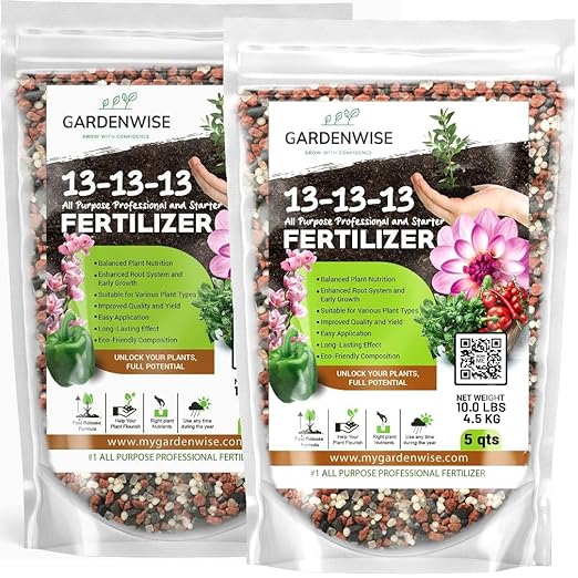 13-13-13 Slow Release Granular Fertilizer – All Purpose Plant Food 13 13 13 for Outdoor Grass, Vegetables, Roses, Flowers, Shrubs, Trees. Lawns, Gardens, Potted Plants (10 quarts)