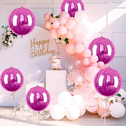 Giant 4D Foil Balloons, 6 Pcs Large Hot Pink Metallic Round Balloons, 22 Inch Big Round Hot Pink Foil Balloon for Kids Girls Prom Birthday Party Baby Shower Wedding Decorations
