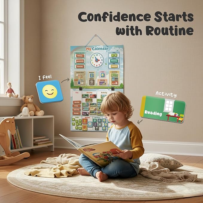 inamio Magnetic Kids Calendar for Learning - Classroom, Preschool Calendar for Kids and Toddlers - Days of The Week Chart - Today, Months and Weather